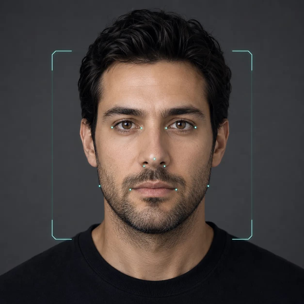 AI age detector analysis overlay on a man's face
