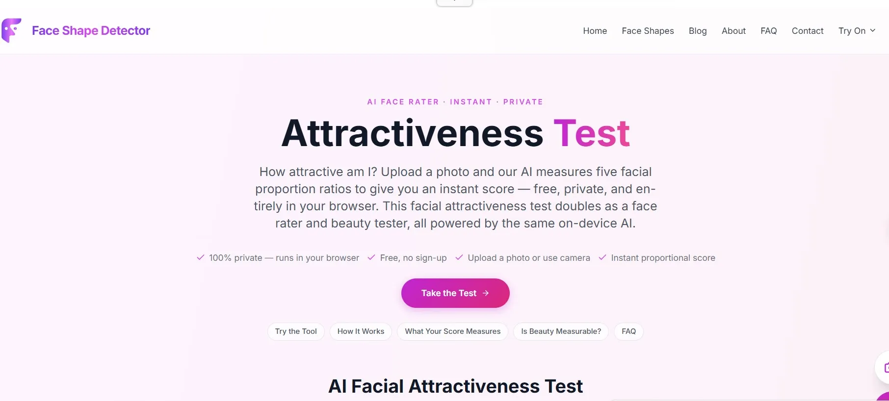 AI attractiveness test result showing per-metric proportion breakdown