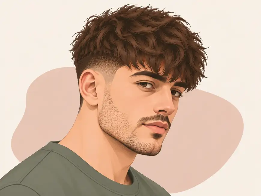 French crop haircut with a fuller, longer fringe covering more of the forehead