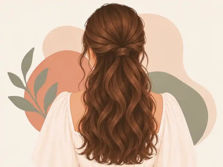 Back view of a half-up hairstyle showing the crown section gathered from ear to ear and secured, with the rest of the hair left down
