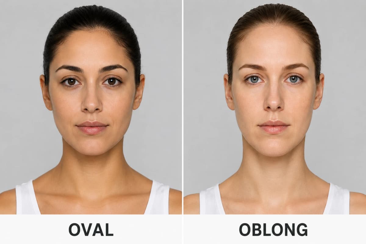 Side-by-side comparison of a woman with an oval face shape and a woman with an oblong face shape