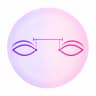 Two abstract eye outlines with a measurement line and tick marks spanning the distance between them
