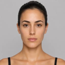 Oblong face shape example on a woman with hair pulled back