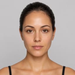 Oval face shape example on a woman with hair pulled back