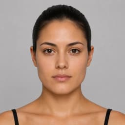 Square face shape example on a woman with hair pulled back