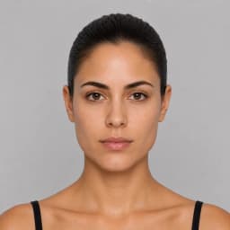 Triangle face shape example on a woman with hair pulled back