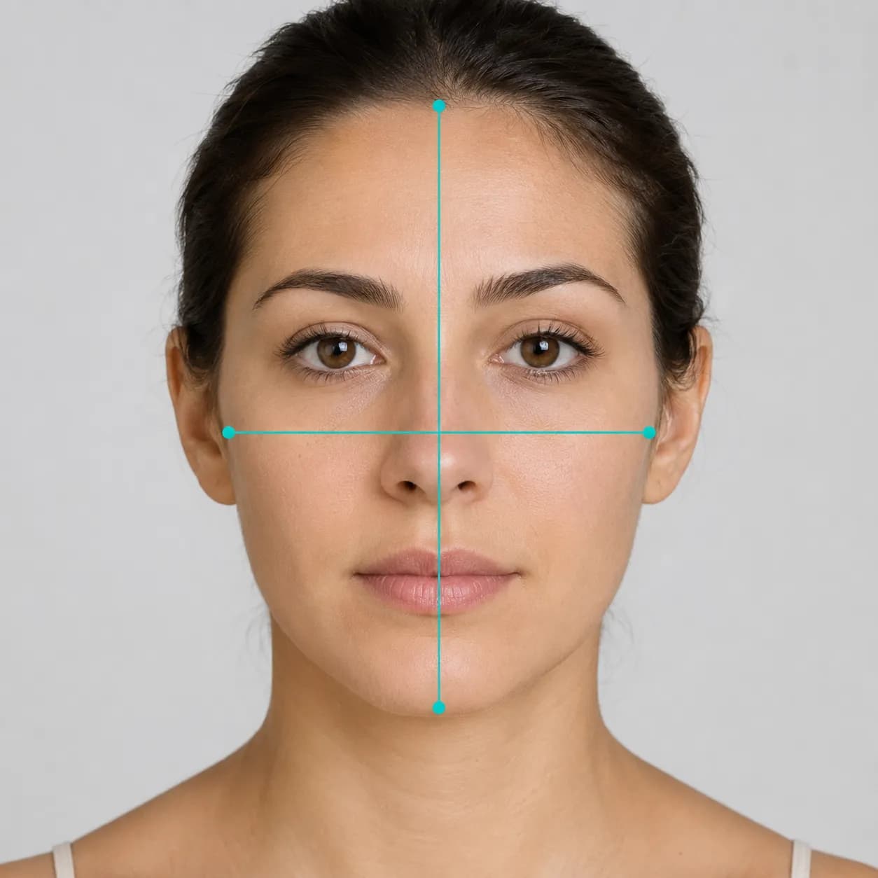 Golden ratio face measurement showing face length and cheekbone width lines