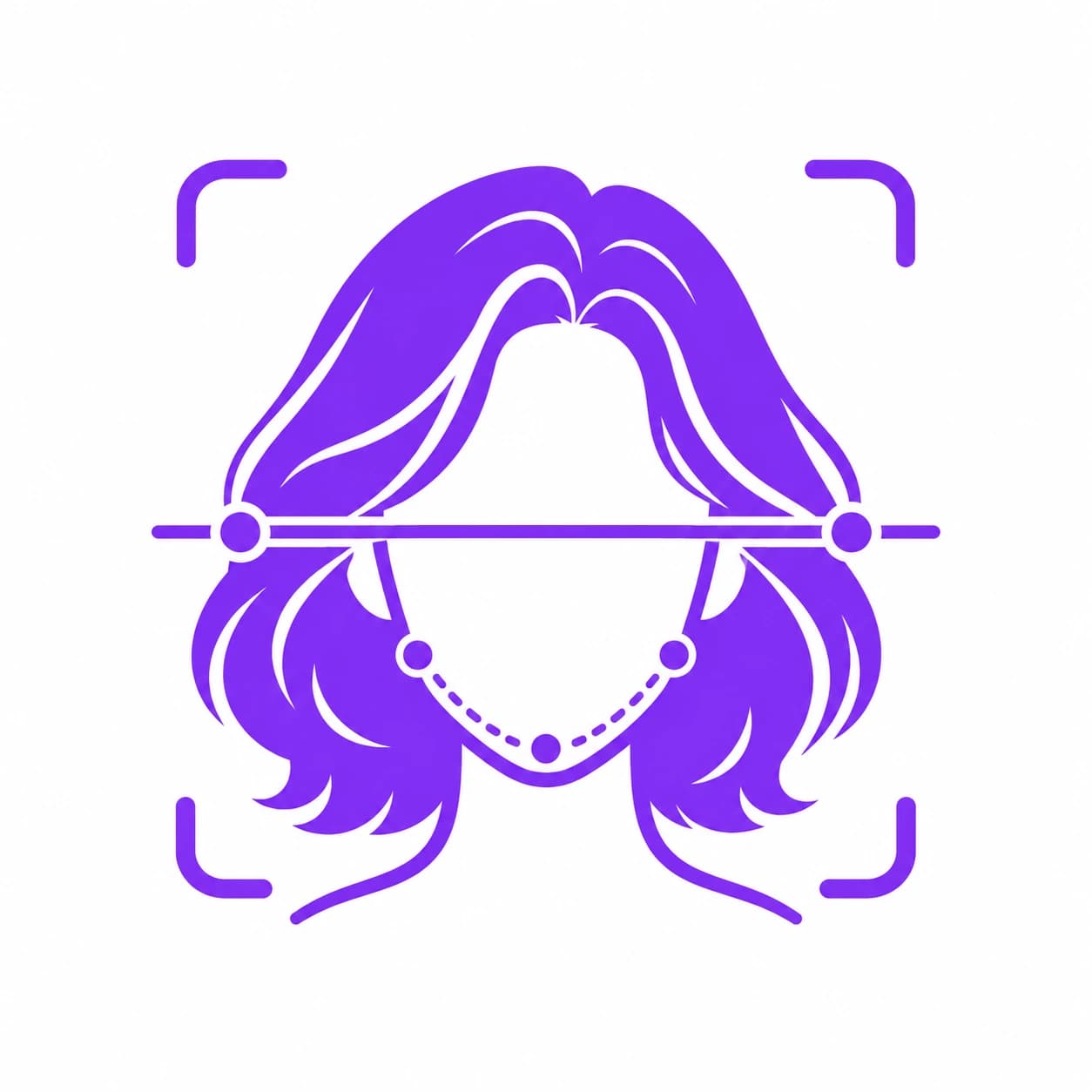 Illustration of a face with a hairstyle, a scan line, and crosshair landmark points along the jaw