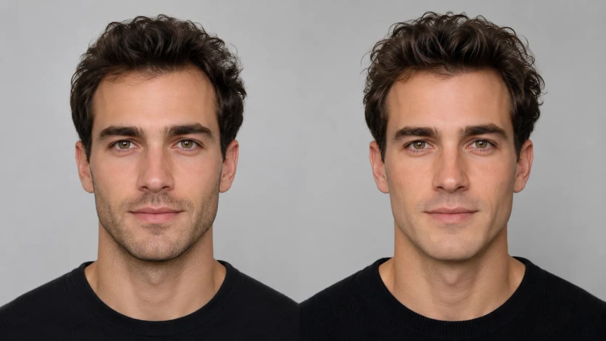 Two unrelated men who look strikingly alike, illustrating how doppelgangers share facial structure