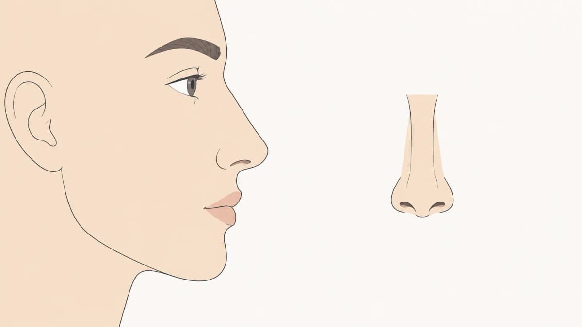Greek nose shape shown in side profile and front view illustration