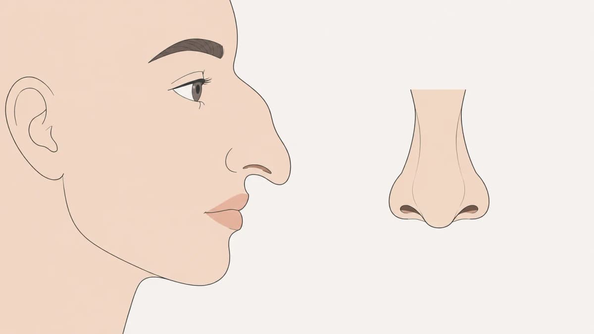 Hawk nose shape shown in side profile and front view illustration