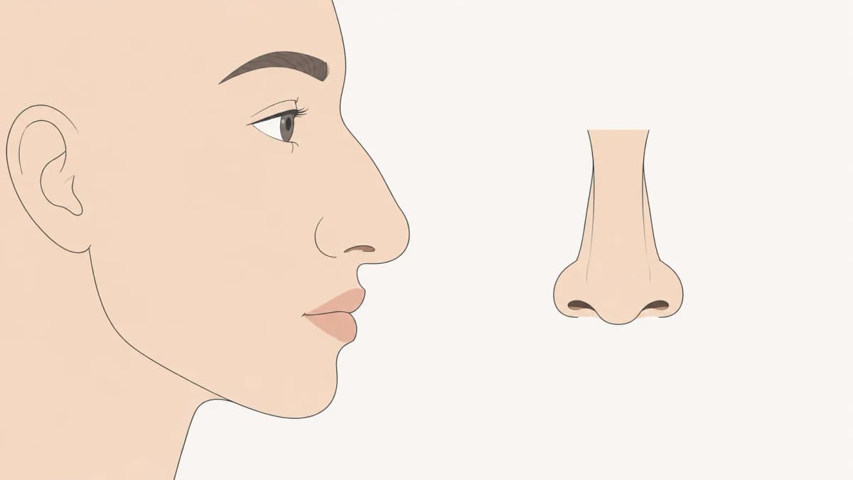 Nubian nose shape shown in side profile and front view illustration