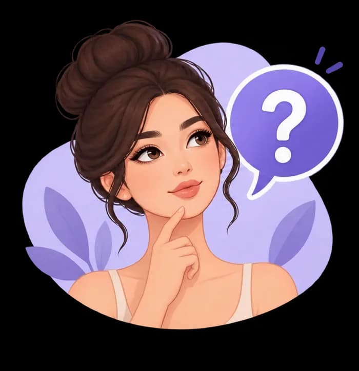 Illustration of a woman thinking with a question mark speech bubble