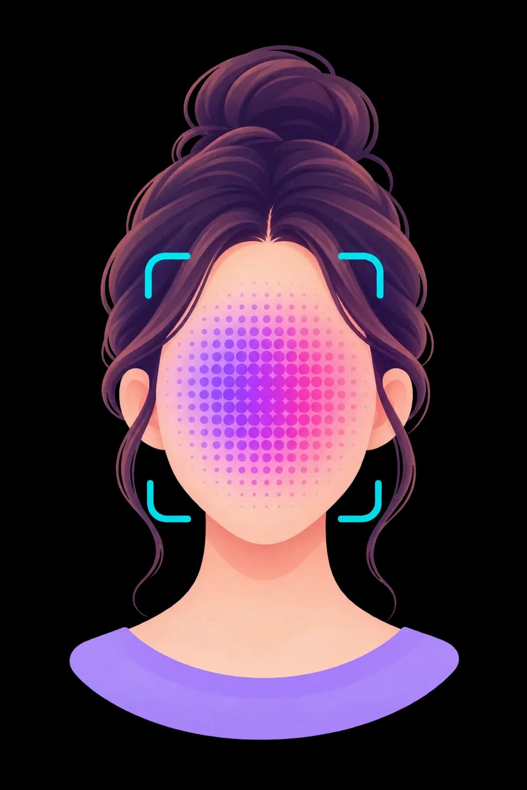 Photo of a single person with their face automatically detected and blurred