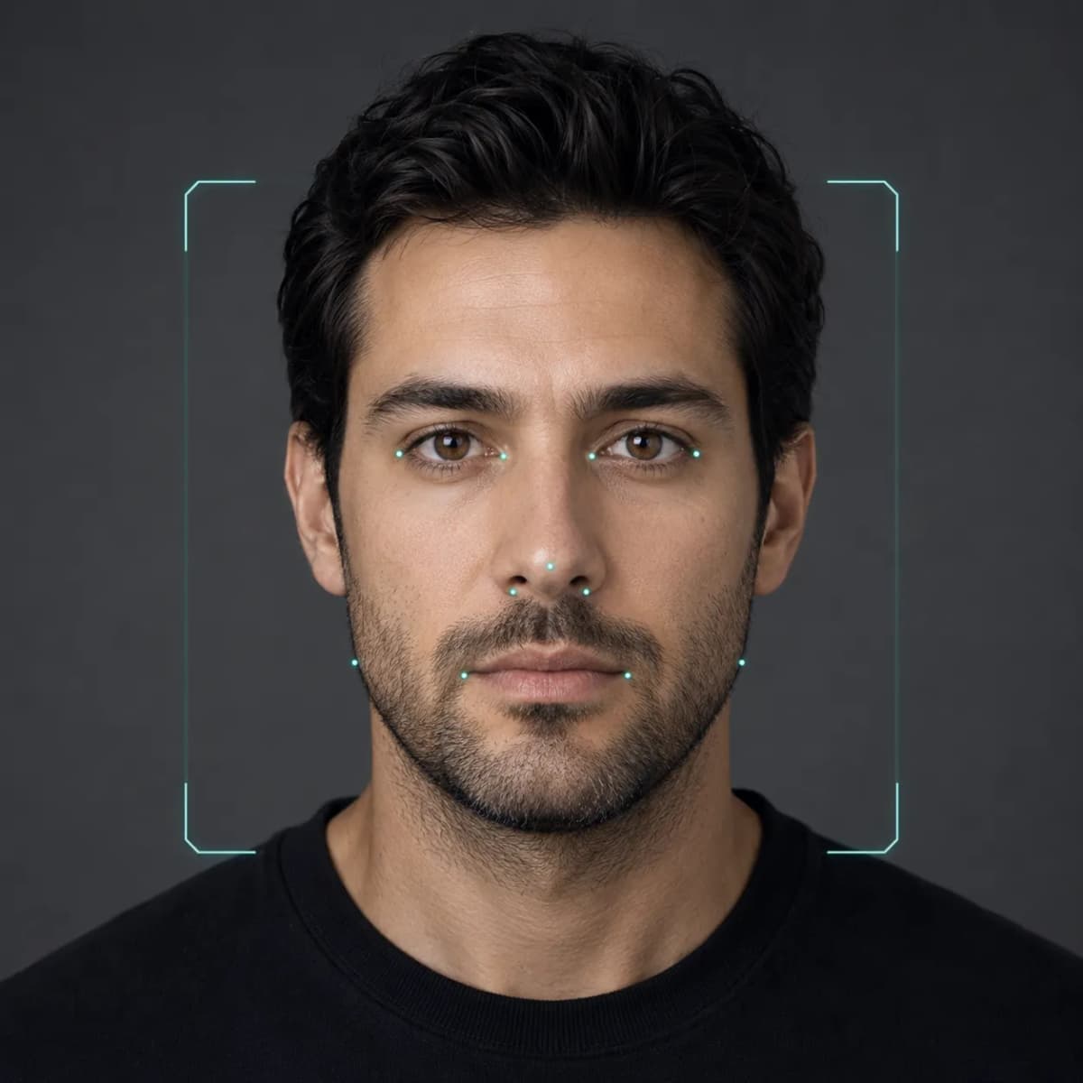 AI age detector analysis overlay on a man's face