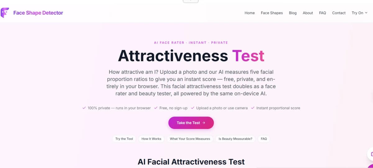 AI attractiveness test result showing per-metric proportion breakdown