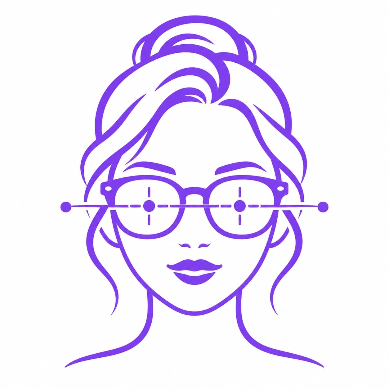 Illustration of a face wearing glasses with crosshair landmark points along the eye line