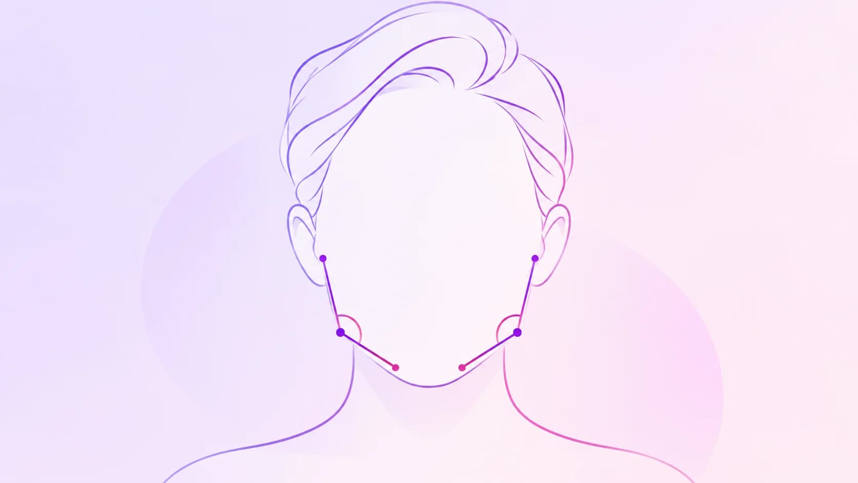 Illustration of a face with gonial angle measurement lines from the cheekbone to the jaw corner and chin