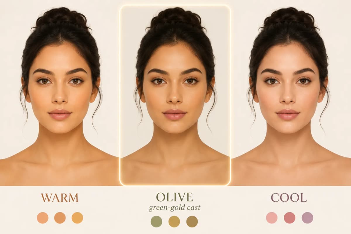Olive skin tone green-gold cast compared to warm and cool undertones