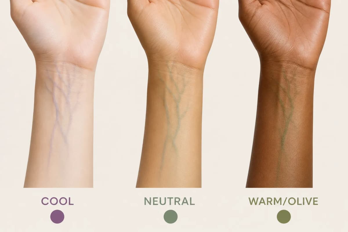 Vein test for undertone: blue veins cool, green veins warm or olive