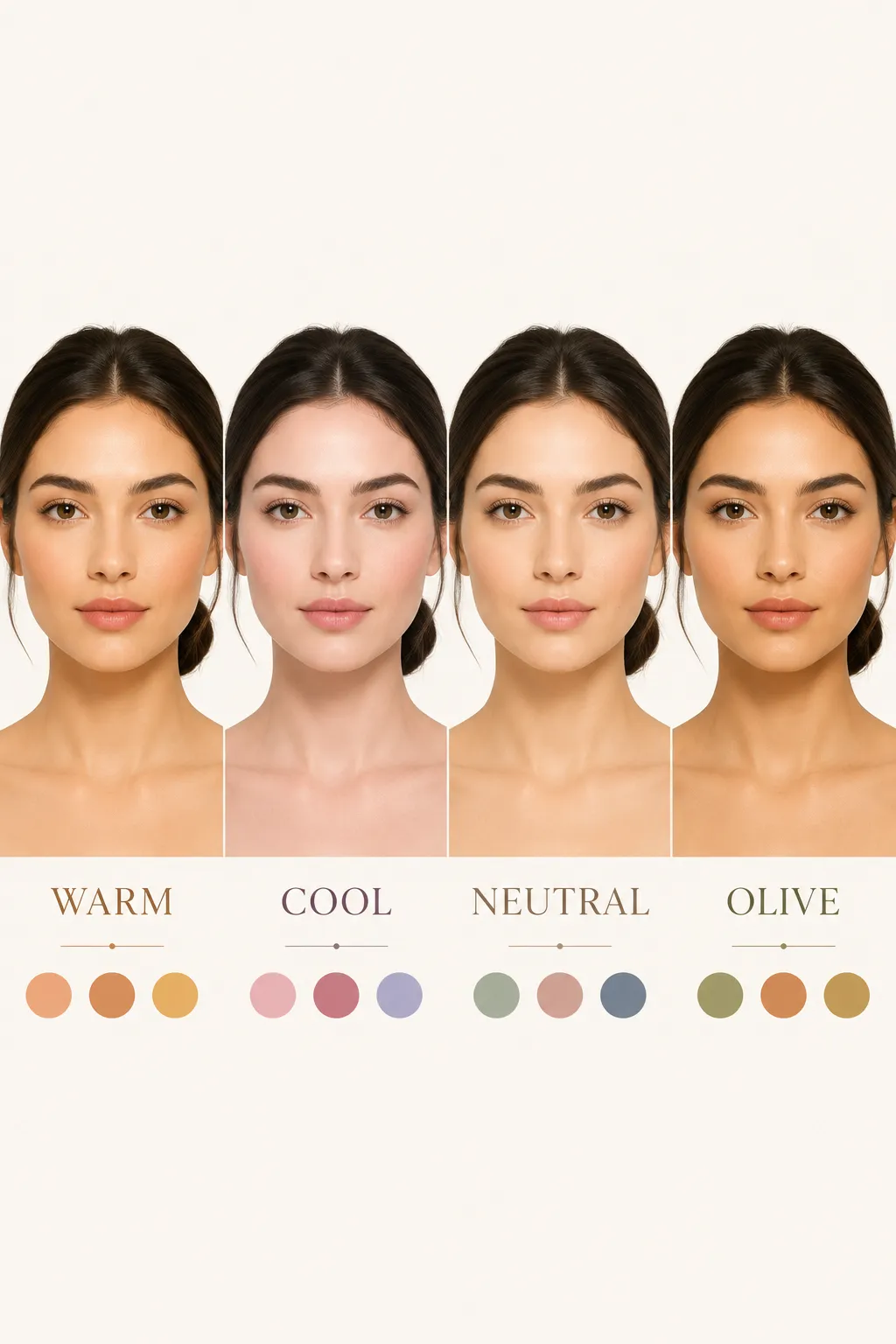 Warm vs cool vs neutral vs olive undertone comparison on four faces