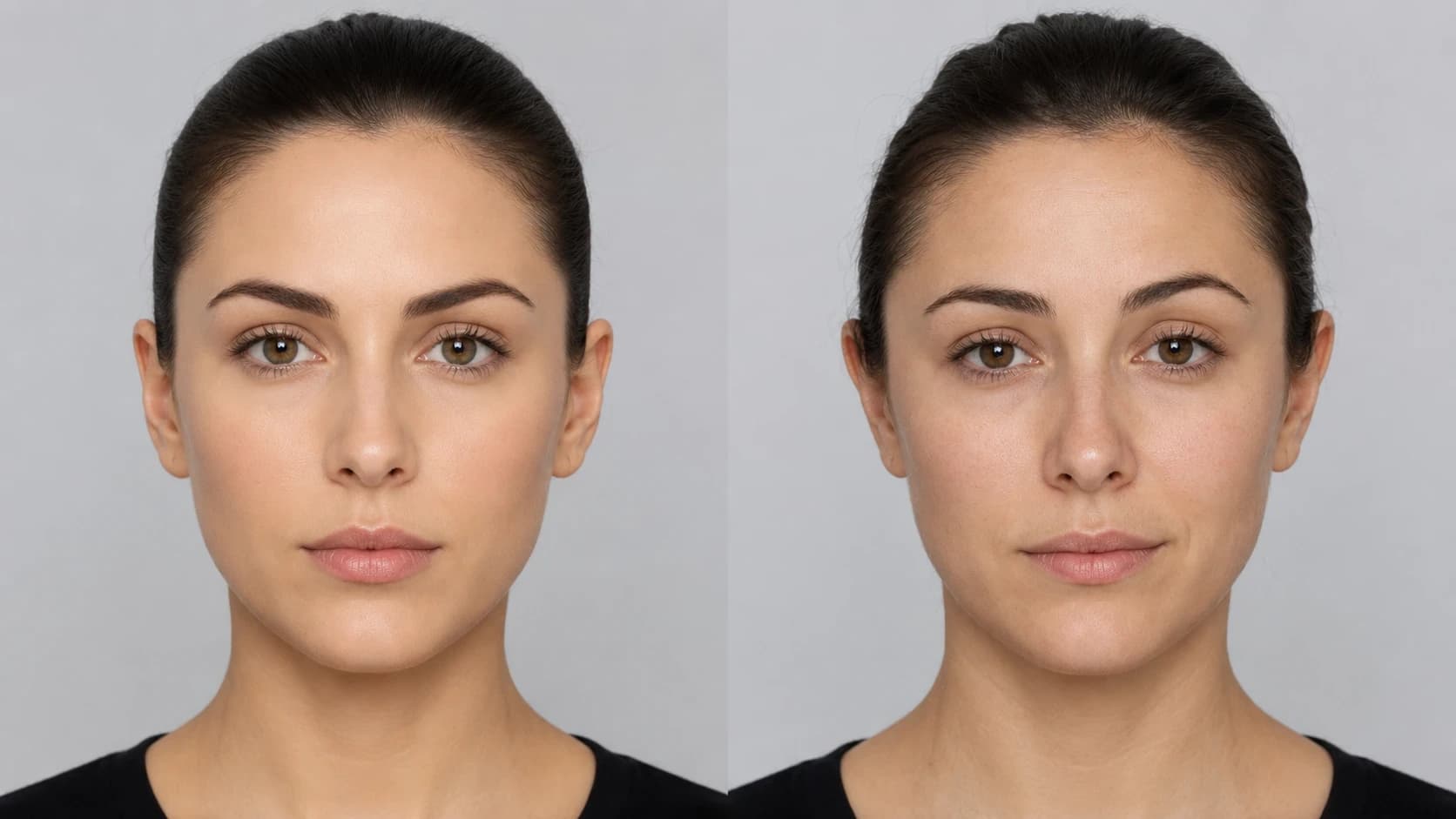 Side-by-side comparison of a highly symmetrical face and a face with subtle natural asymmetry